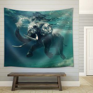 Swimming Elephant Tapestry 68x80 inches